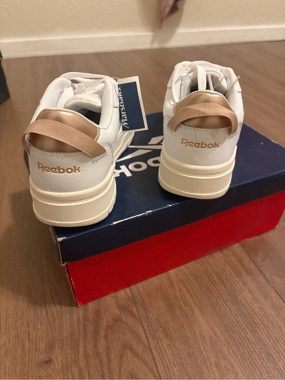 Reebok White and Rose Gold Classic Low-Top Sneakers - Picture 3 of 5